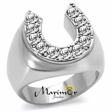 Men'S 1.26Ct Cubic Zirconia Stainless Steel 316 Silver Horseshoe Ring Sizes 8-13