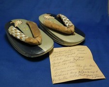 Vintage Wooden Child Japanese Geta Shoes w/ Sho-jo-ji Art  Personal Note