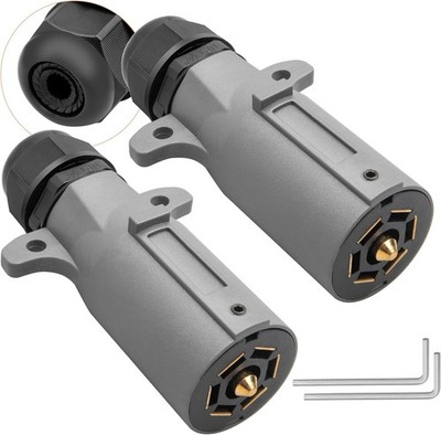 7 Pin Trailer Plug with IP68 Waterproof Seal 2PCS, Detachable 7 Way Round Traile