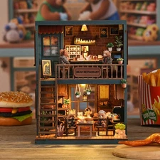 Bear Restaurant DIY Book Nook Kit, Mini Dollhouse Kit, 3D Wooden Puzzle