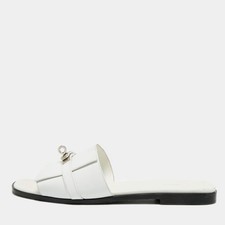 Hermes Giulia Size 42 White Leather Flat Slides