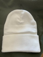 Plain Long White Beanie Men Women Unisex Cuffed Plain