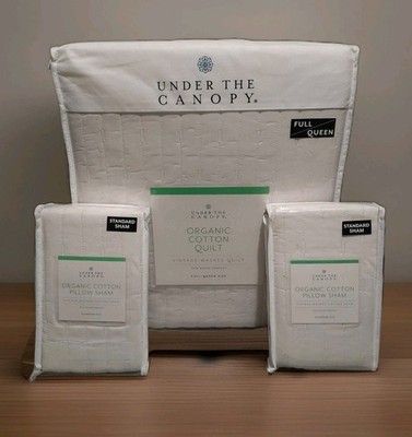 New Under The Canopy Organic Cotton Essential Dash 3PC Full/Queen Quilt Set 