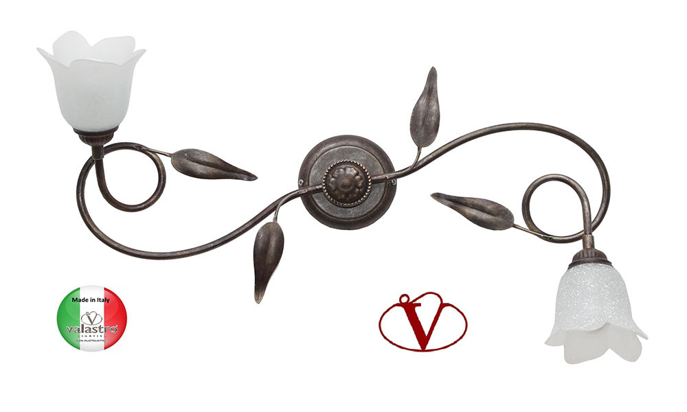 Plafoniera Ferro Battuto 2 Vetri Silvia Shabby Chic Made in Italy