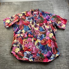VINTAGE Paul Fredrick Shirt Mens Extra Large Cotton Camp USA Made Tropical Fruit