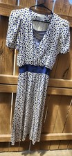 Flora Kung 100 Silk Midi Imagnin Dress Size 8 Navy White Polka Dots Vintage