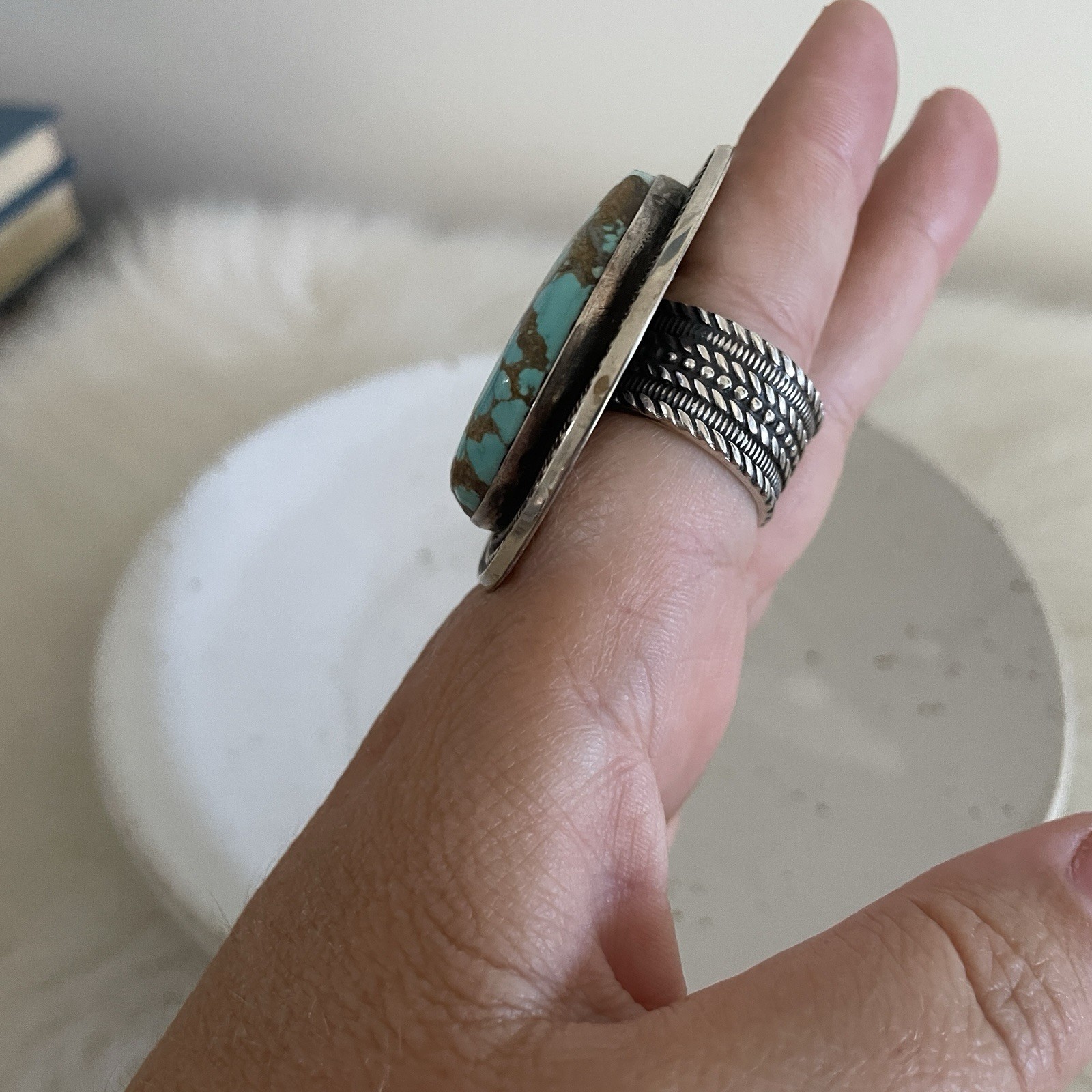 Turquoise and Silver Statement Ring  artisan Hand… - image 5