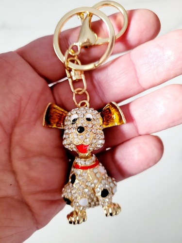 Carino Strass Cagnolino Charm Portachiavi Bling Cristallo Dalmata Cane Cucciolo Borsa - Foto 4 di 7