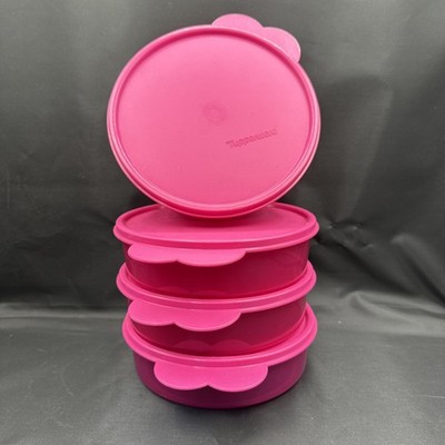 Tupperware Big Wonders Bowls Butterfly Handles Fuschia Set Of 4 Open Box