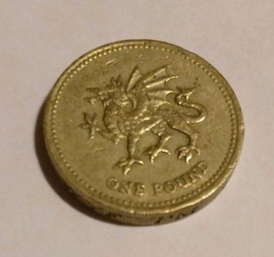 Error 1995 U.K. One Pound Queen Elizabeth II Coin W/ Upside Down ErrorRim Dragon