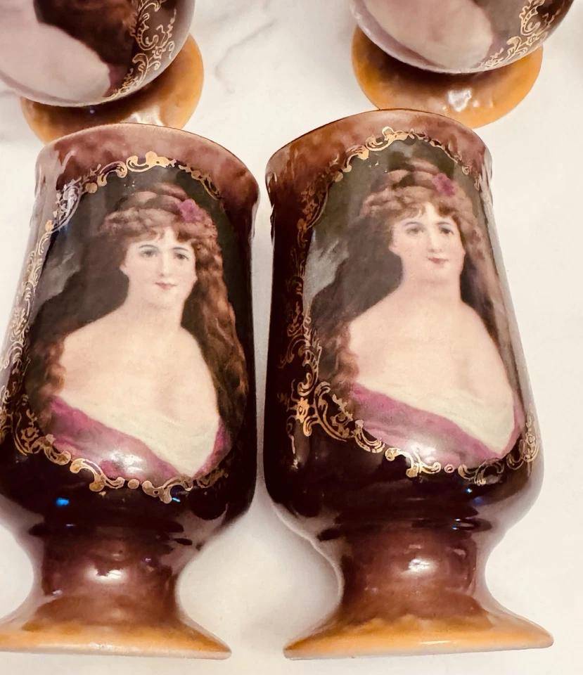 Antique ( 4  ) Jungfrau Porzellan *Footed Goblets Victorian Lady Portrait - Image 3 of 4