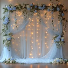 10x10ft Baby Blue Tulle Backdrop Curtain with Lights String Sheer Drapes for ...