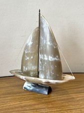 Vintage Folk Art Display boat made from horn / Bone, Rare, Scratch Built, GC