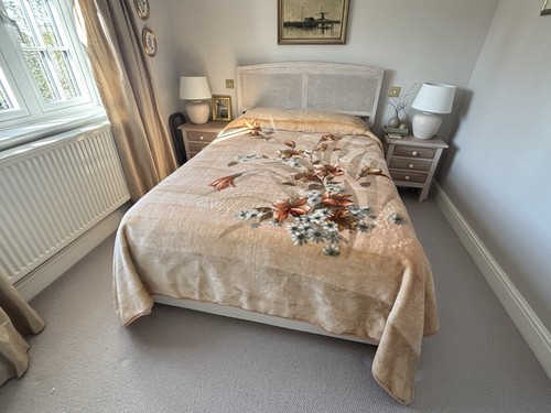 Vintage Spanish Soft Blanket Double Floral 87”x96” Beige Brown Reversible Warm - Picture 2 of 10