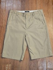 Lands' End School Uniform Plain Front Chino Shorts Boy Size 18 Khaki Zip Pocket
