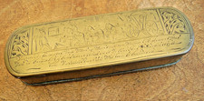Antique 1700s Dutch Brass Tobacco Snuff Box Figural Engraving Horses & Carriage