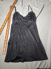 Vintage 80s Fortune Slip Dress Sz 48 Black Lace Trim USA Witchy Fairy Romantic