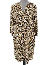 Chicos Dress 3 Womens XL 16 Beige Black Animal Print Linen Pockets Pullover