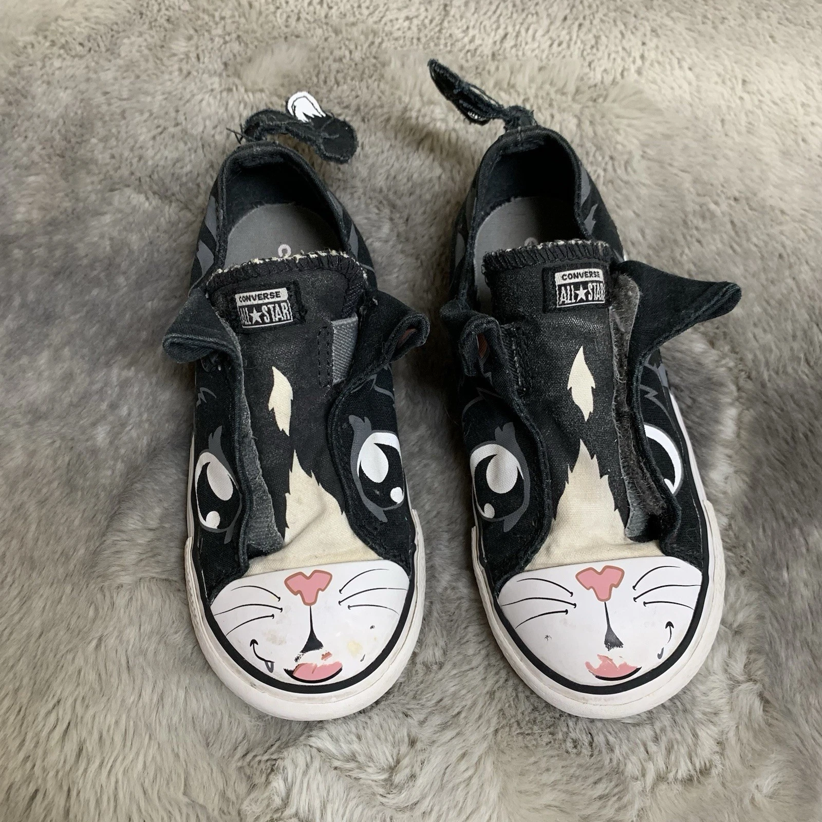 Scarpe Converse per bambini creature gattino gatto bianco e nero bambino taglia 10