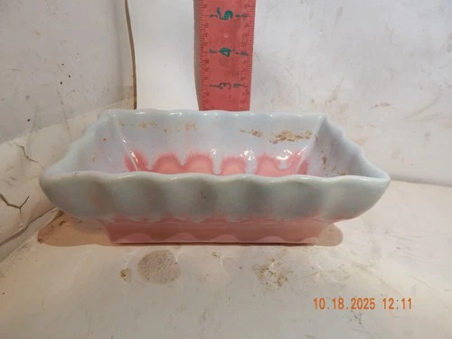 Vintage Hull  USA Pink & Blue Drip Glaze 7" Pottery Planter