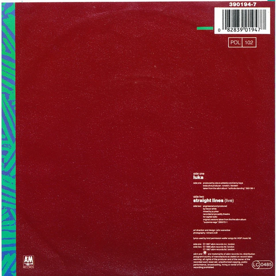 Suzanne Vega - Luka (Vinyl 7" - 1987 - DE - Original) - Bild 2 von 4