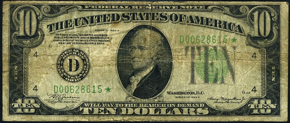 FR. 2006 D* $10 1934-A Federal Reserve Non-Mule Cleveland D-* Block Fine+ STAR - Image 2 of 3