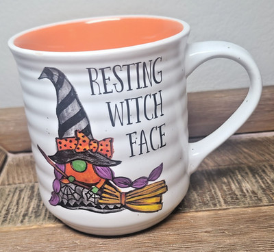 Cobwebs Cauldrons Resting Witch Face Gnome 18 oz Ceramic Stoneware Mug