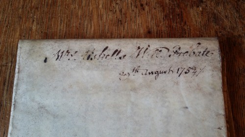 1754 GEORGE II 18TH C VELLUM WILL - MARY AISKELL - BROTHERTON YORKSHIRE - Picture 3 of 13