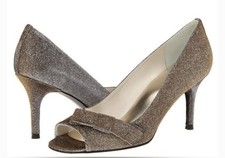 Stuart Weitzman Pyrite Nocturn Bowover Open Toe Heel Shoe Silver Gold Bronze 9 W