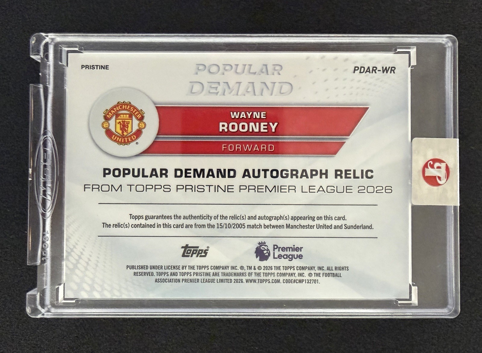 2026 Topps Pristine Wayne Rooney Manchester United Match Worn Patch Auto /10 view 2