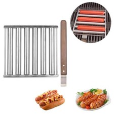 Hot Dog Roller Stainless Steel Sausage Roller Rack with Extra Long Wood Handle'