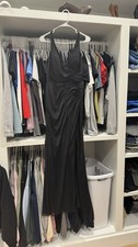 Azazie Leandra Black Sleeveless V-Neck Bridesmaid Dress Women's Long Size 4
