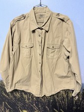 VTG LL Bean Khaki Safari Cotton Button Up Shirt Pockets Women's XL Made in USA