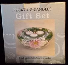Floating Candle Glass Centerpiece w/ box and Three Candles. #F.  ID