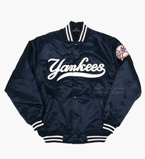 Men's NY Yankees Retro 90s Athletic Blue Satin Bomber Baseball Varsity Jacket