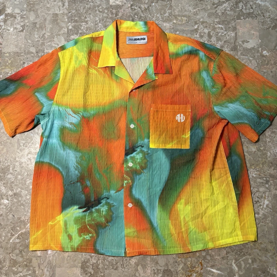 Рубашка мужская Zara Rhuigi большая цветная с петлевым воротником рейв-клуб короткий рукав грубая - Изображение 2 из 4