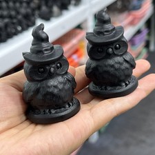1pc Natural obsidian witch hat owl Quartz Crystal animal skull Figurines 2