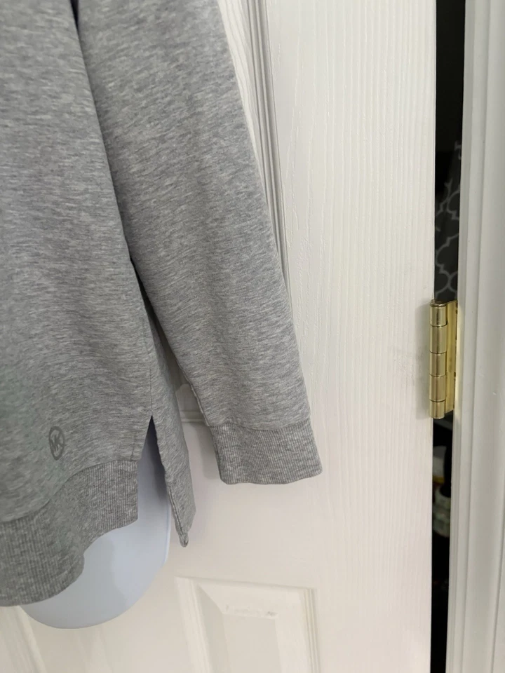 Michael Kors Womens 1/2 Zip Hoodie Gray w/ Silver Logo zipper sz med - Image 2 of 4