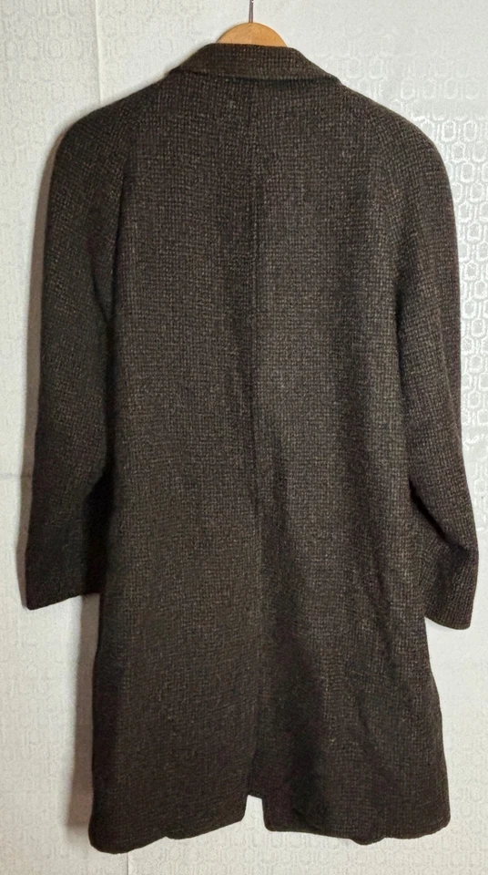 NICE!VTG HARRIS TWEED HANDWOVEN WOOL CHECK GREY BROWN MULTI OVERCOAT +LINER*44 L - Image 3 of 4