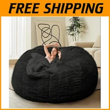 Giant Fluffy Beanbag Sofa Cover | 5FT Round Black