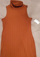 Nine West Women's Orange Sleeveless Knit Turtleneck Midi Sheath Dress XL