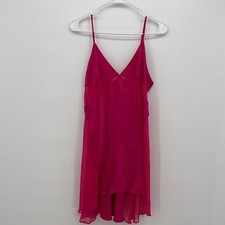 Victoria's Secret 2004 Hot Pink Satin Sheer Nightgown Mini Dress Lingerie Large