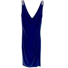Elegant Ralph Lauren Evening Midnight Blue Dress Rheinstone Embellish Shoulder 4