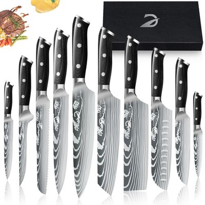 10/8/6 Stück Chefmesser Damaststahl Küchenmesser Damaszener Stahl Santoku Messer