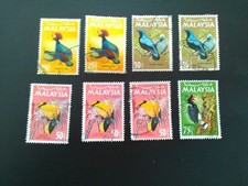 MALEZJA UŻYWANE ZNACZKI 1965 PTAKI 25-75 CENTÓW SG20-23.