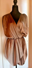 Bronze Satin Cocktail Dress Draped Surplice Evening Party Womens Dress Size 8