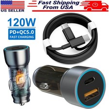 120W 2-Port USB-C Fast Car Charger Adapter For Samsung S25 S24 S23 S22  Ultra