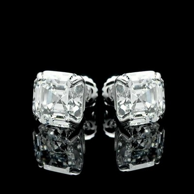 2Ct Asscher Cut Lab Created Diamond Solitaire Stud Earring 14K White Gold Plated