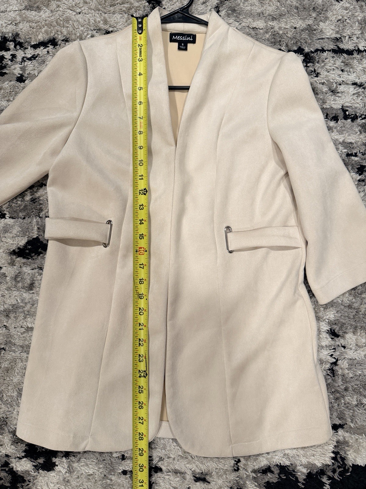 Messini Beige Open Front Collared Pockets Mid-Len… - image 7