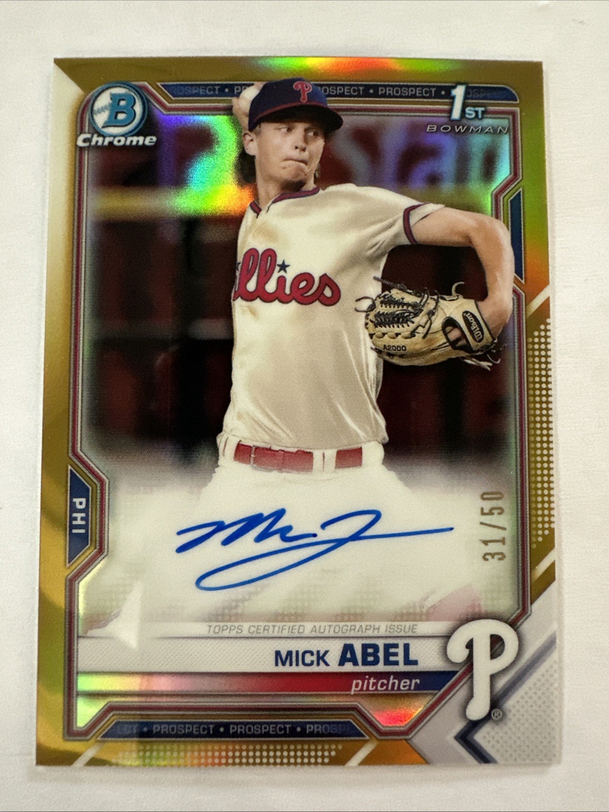 Mick Abel 2021 Bowman Chrome 1st Year True Gold Refractor Auto Xrc #31/50 WOW